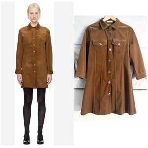 Bow+Arrow Corduroy Mini Dress Sz M Button Down 3/4 Sleeve MOD Retro in Tobacco